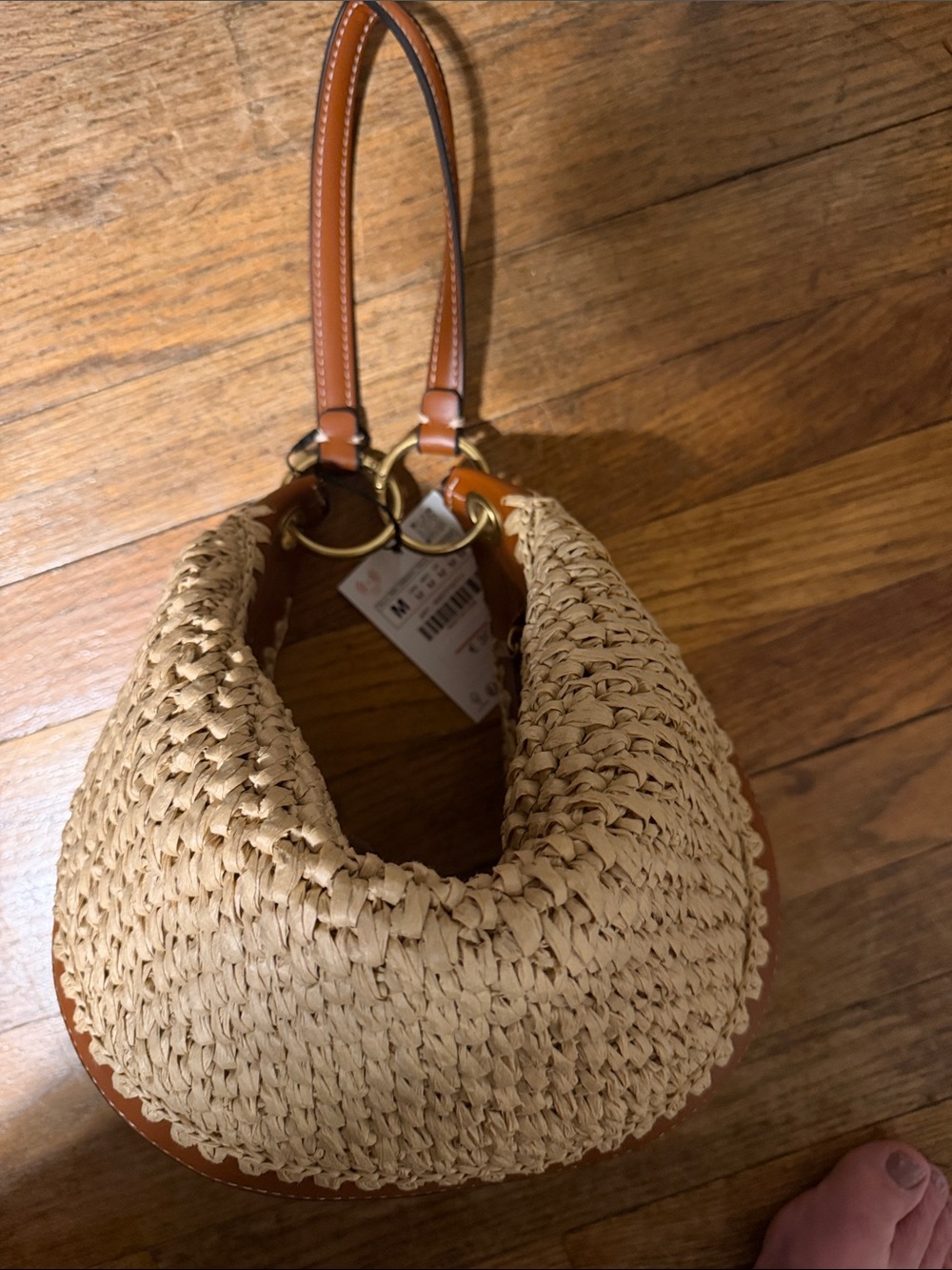 Zara Woven Straw Hobo Bag with Leather Trim - Natural - Picture 2 of 4